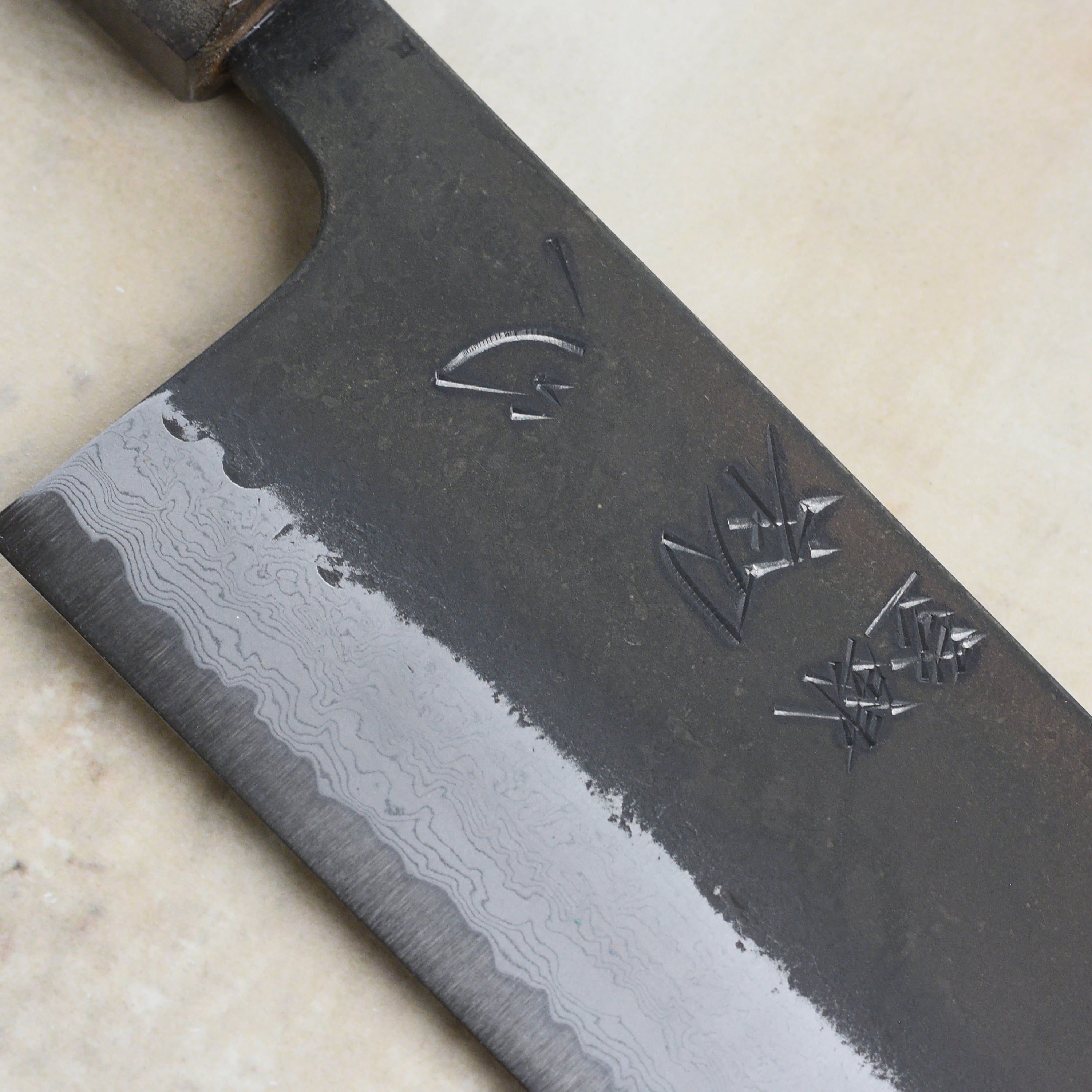 Hatsukokoro Shinkiro Aogami Super Kurouchi Damascus 6.5" Nakiri, Stabilized Birch
