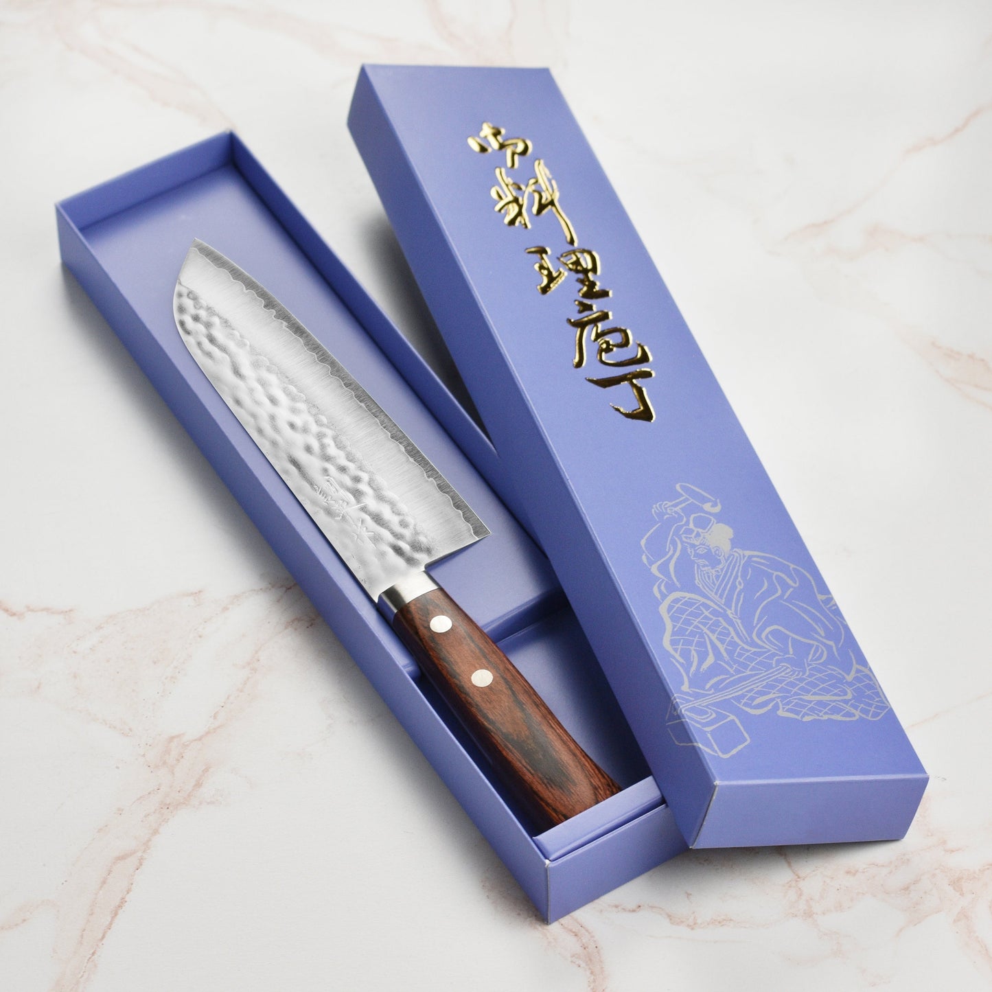 Masutani VG1 Hammered 6.7" Santoku, Brown Handle