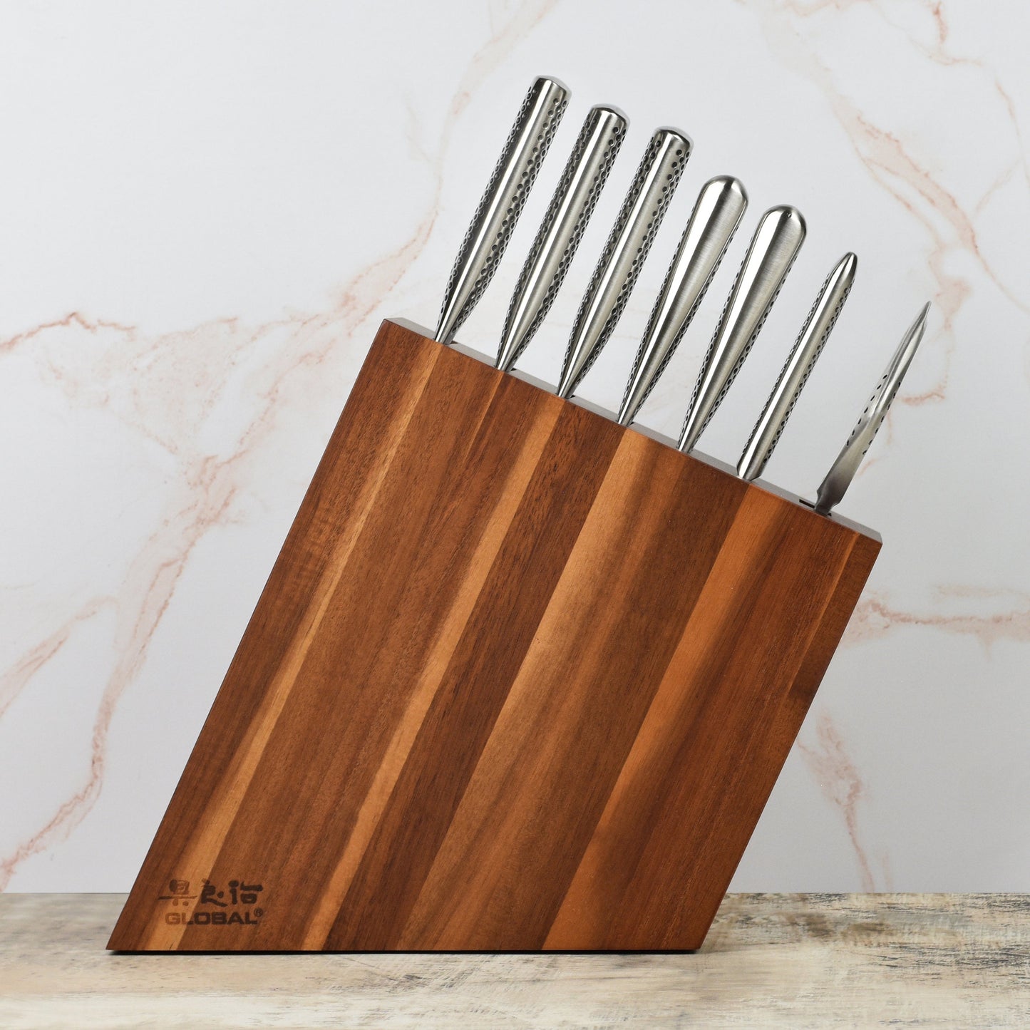 Global Akari 8 Piece Knife Block Set, Acacia