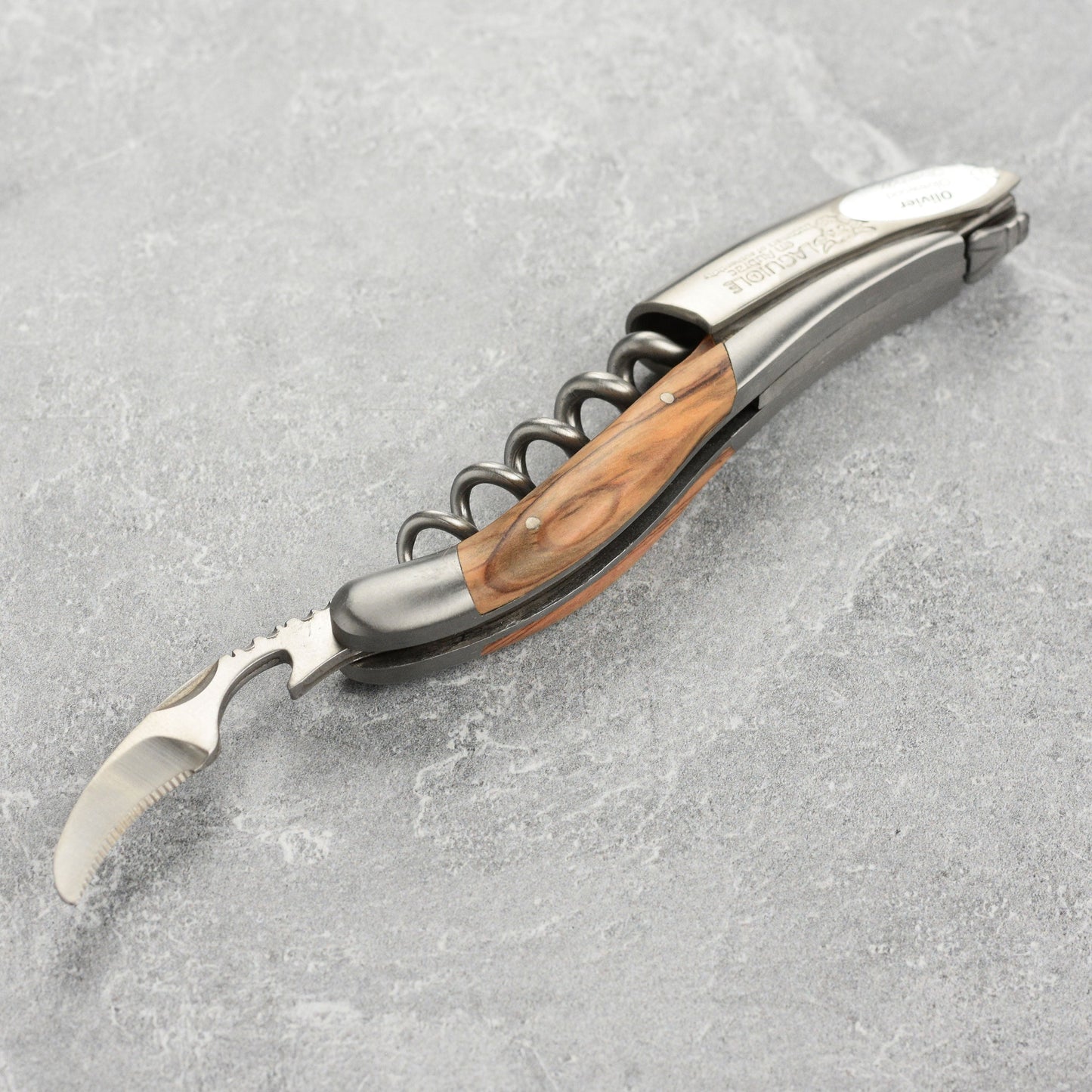 Laguiole en Aubrac Sommelier Stainless Steel Corkscrew with Olive Wood Handle
