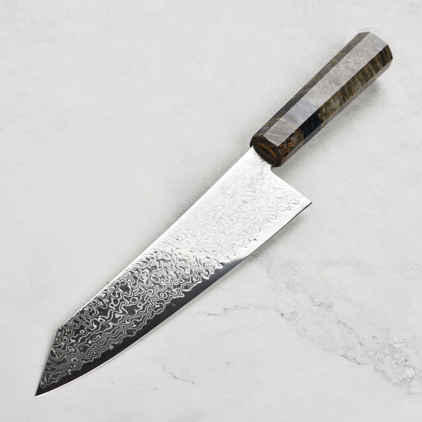 Hatsukokoro Ryuhyo SG2 Damascus 8.25" Kiritsuke Gyuto, Stabilized Birch