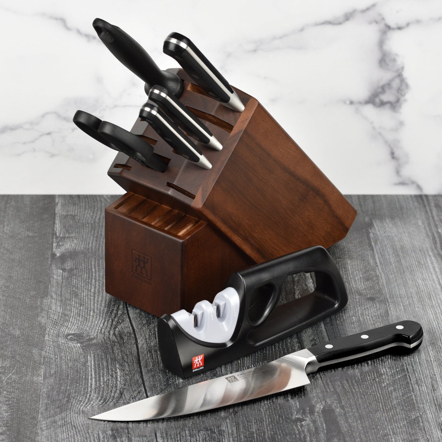 Zwilling Pro 7 Piece Acacia Knife Block Set with Bonus Sharpener